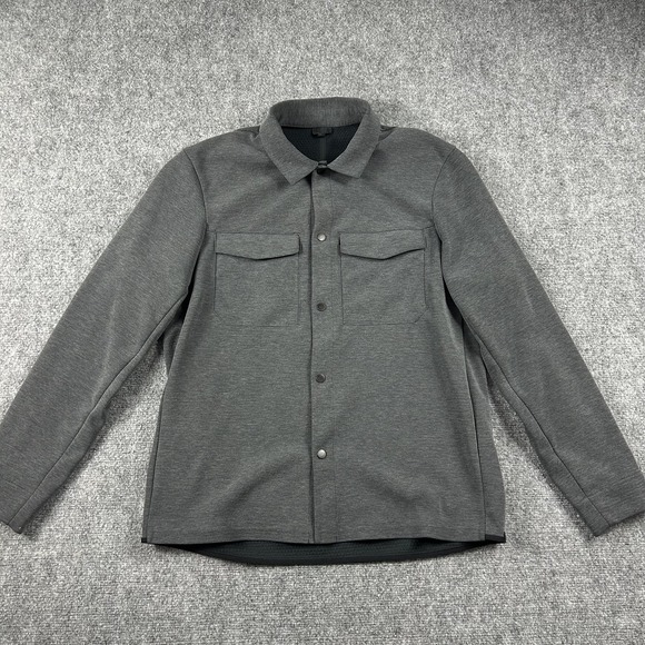 Lululemon Gridliner Fleece Overshirt Mens Medium Gray Snap Front Lined Casual